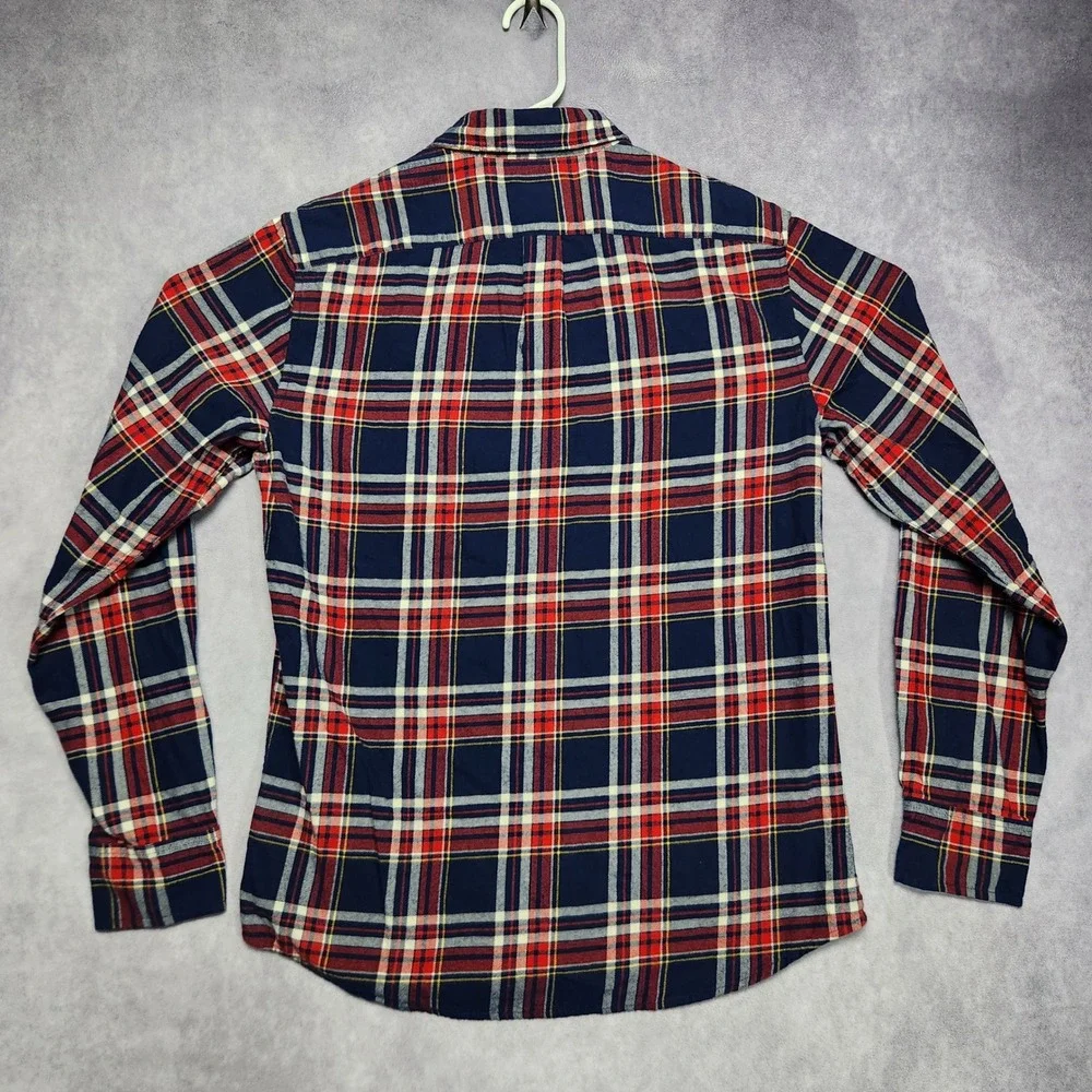 J Crew Slim Flannel Shirt Mens Medium Blue Red Yellow Plaid Long Sleeve BU180‎
